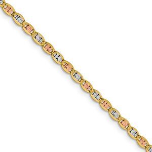 2.75mm 14k Gold Tri-Color Solid Fancy Anchor Chain Necklace, 18 Inch